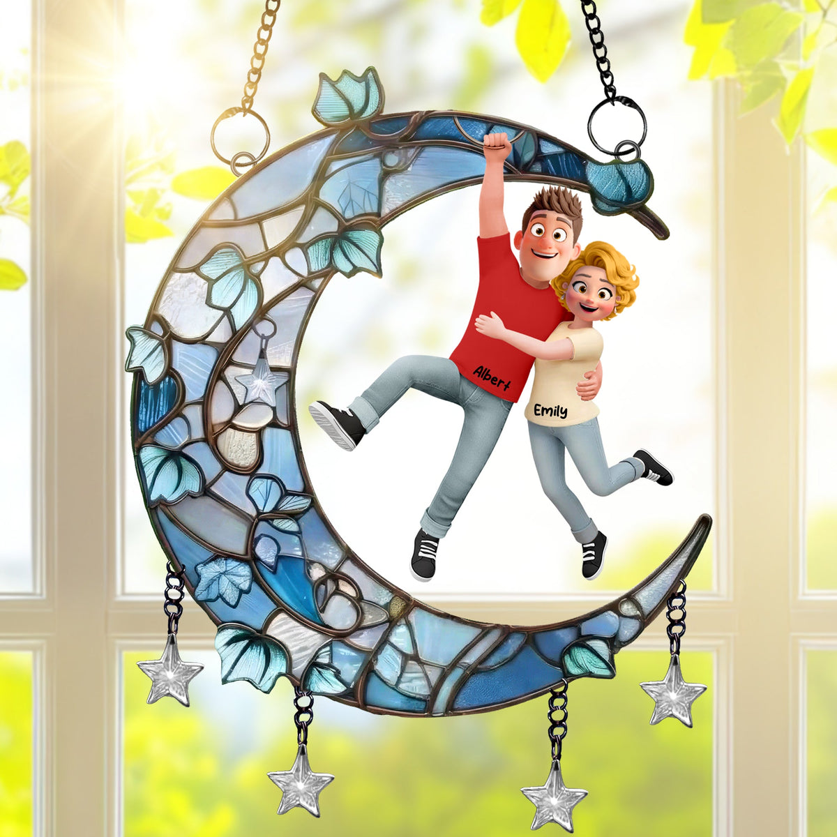 Fun Hanging Couple Moon Suncatcher Ornament - Personalized Gifts For Couple 03qhqn011225-Homacus
