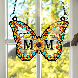 Sunflower Butterfly Mom Window Hanging Suncatcher - Personalized Gift For Mom 04XQLU210325-Homacus