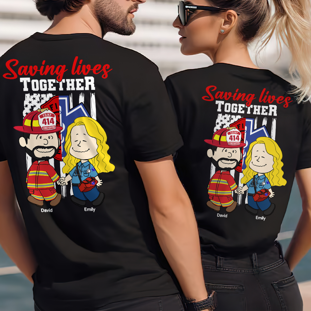 Personalized Gifts For Couple Shirt, First Responder Couple Saving Lives Together 02qhpu160125hg-Homacus