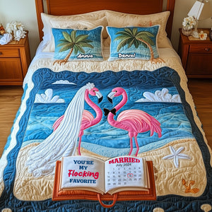 Flamingo Wedding Quilt Bedding Set - Personalized Gifts For Couple 05tglu070725-Homacus