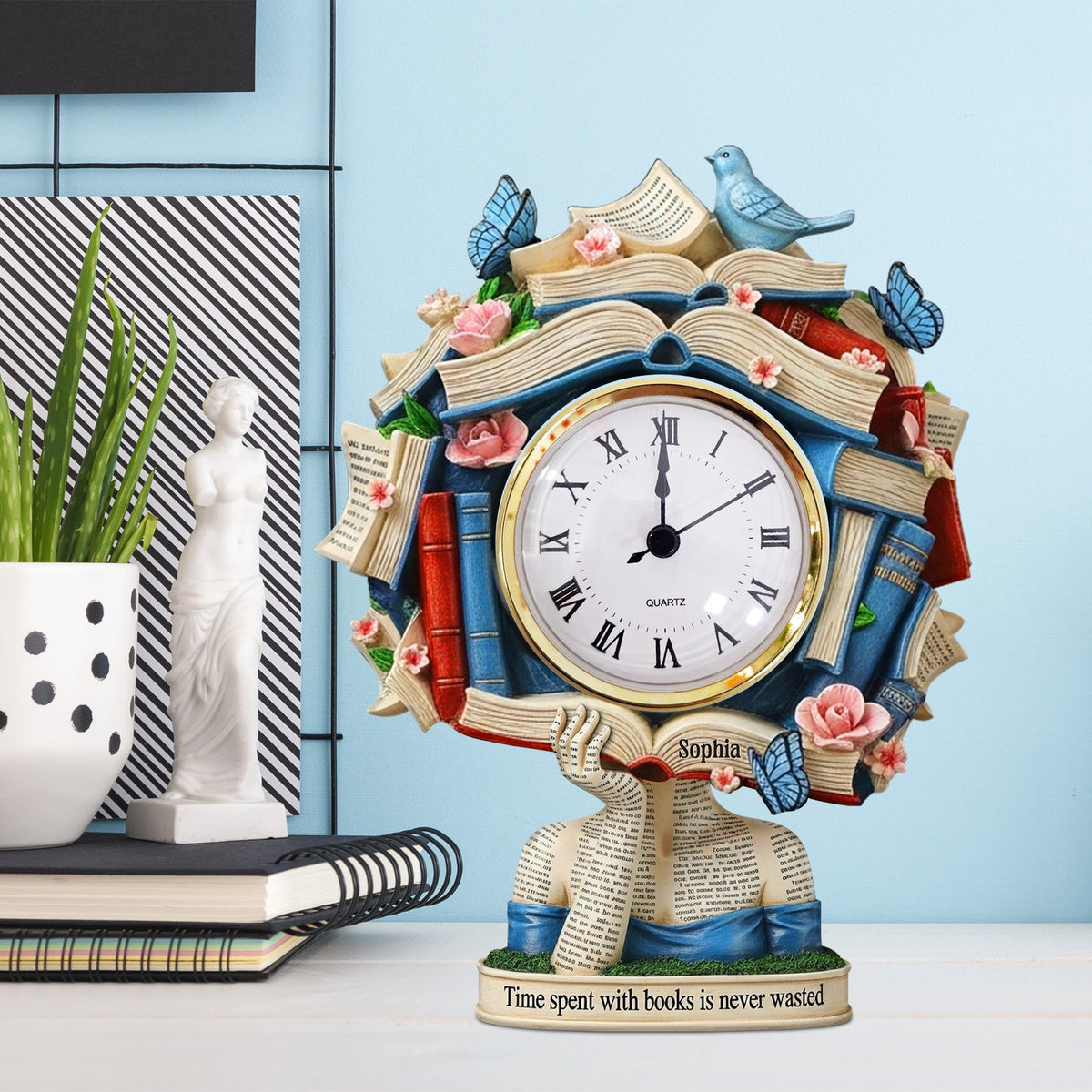 Book Head Girl Desk Clock, Personalized Gifts For Reading Girl 02qhtn030625-Homacus