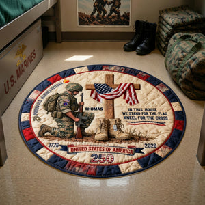 Proud Military House Quilted Round Rug - Personalized Gifts For Veterans 03qhlu140326-Homacus
