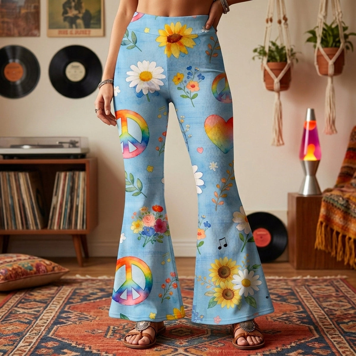 Hippie Peace Flare Leggings - Gifts For Hippie Lovers 05PGLU200326-Homacus
