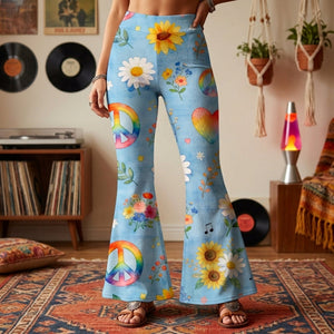 Hippie Peace Flare Leggings - Gifts For Hippie Lovers 05PGLU200326-Homacus