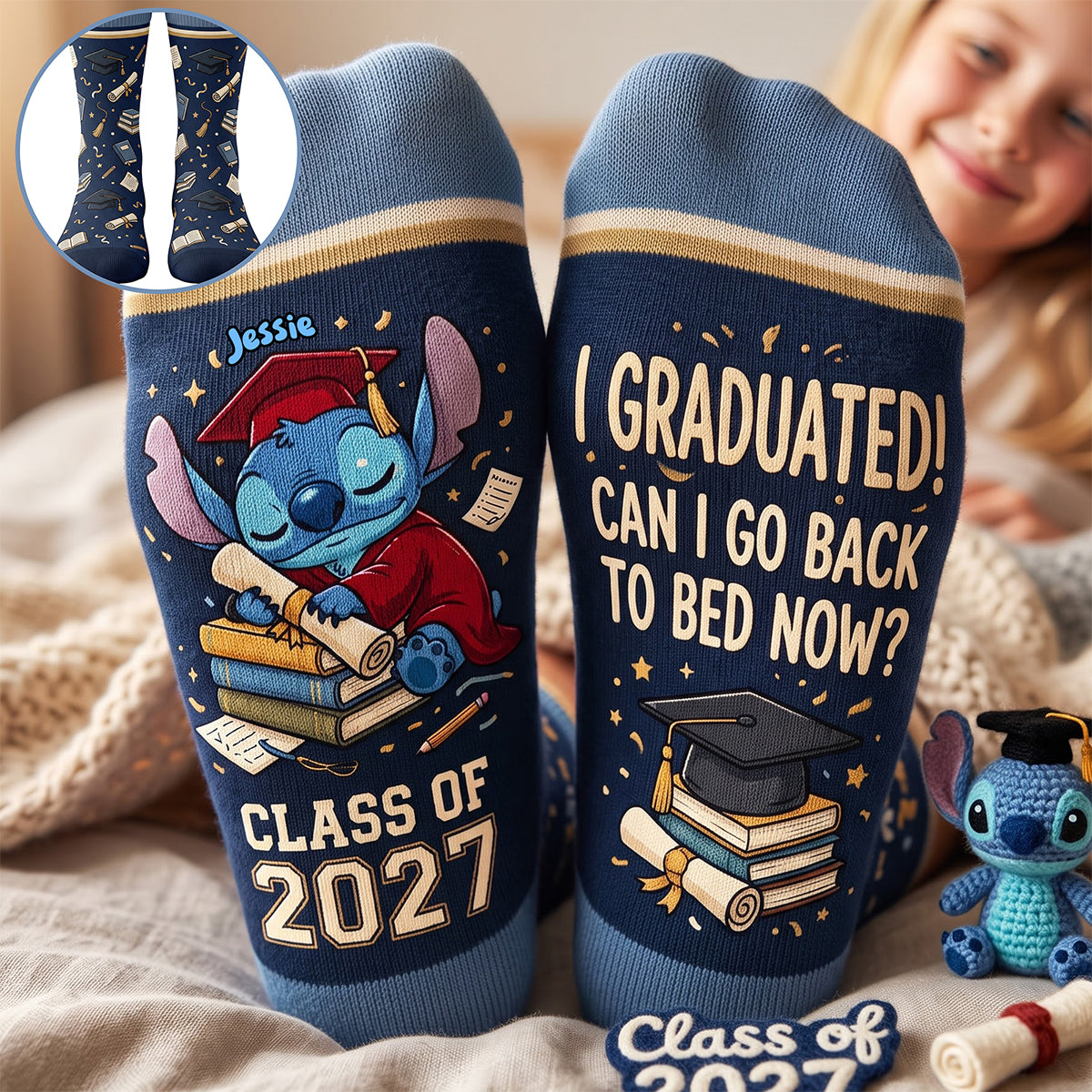 Adorable Graduation Character Middle Tube Socks - Personalized Graduate Gifts 03NATA280926