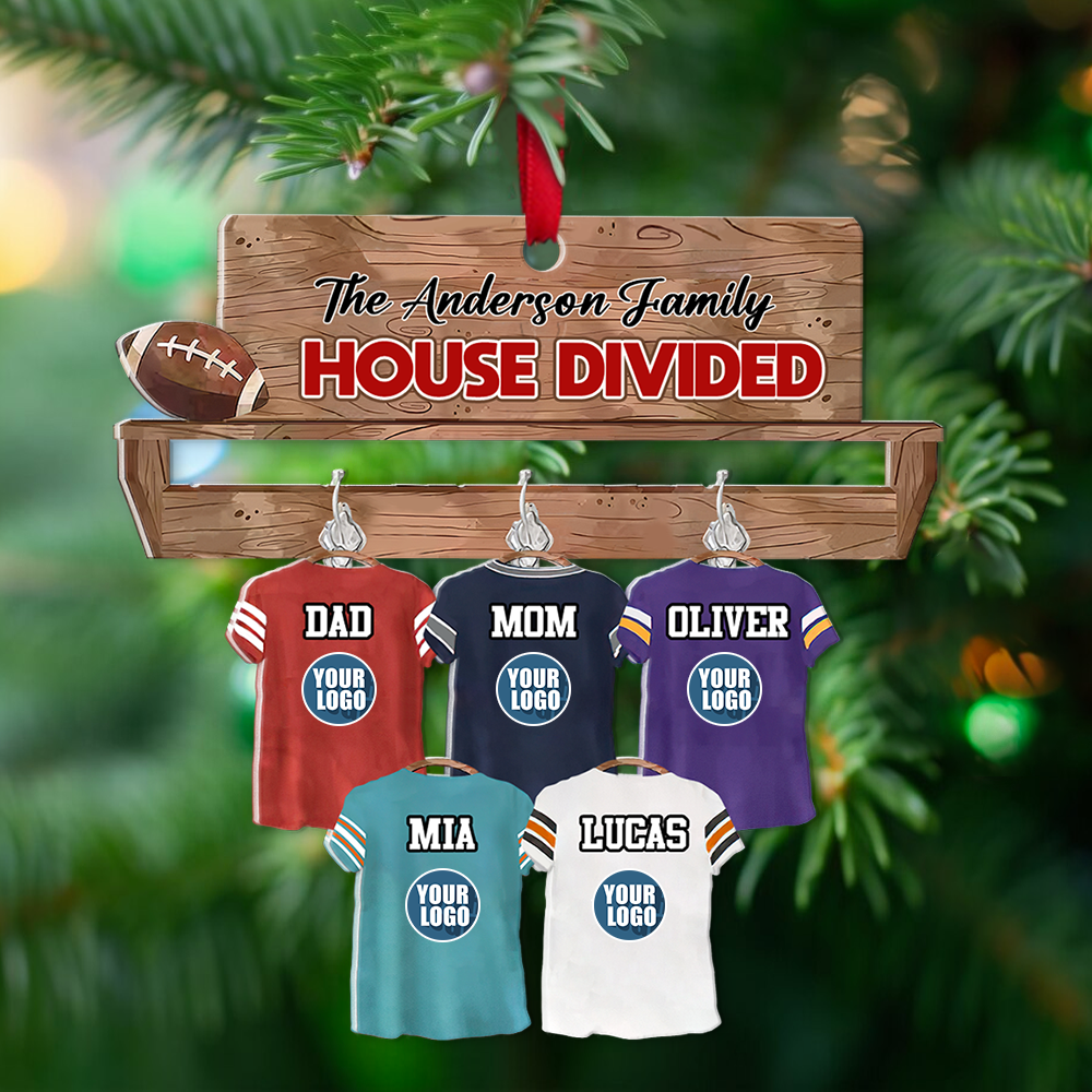 Football Family Ornaments - House Divided & Jersey Shirt With Custom Team Logo Gifts For Football Lovers-Homacus