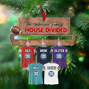 Football Family Ornaments - House Divided & Jersey Shirt With Custom Team Logo Gifts For Football Lovers-Homacus