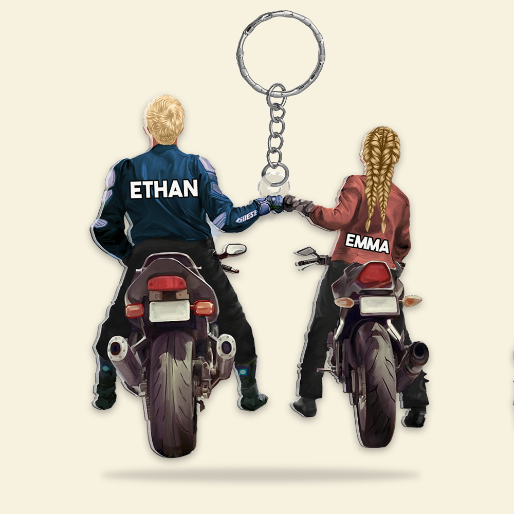 Personalized Gifts For Couple Keychain Biker Couple 04QHHU100124TM-Homacus