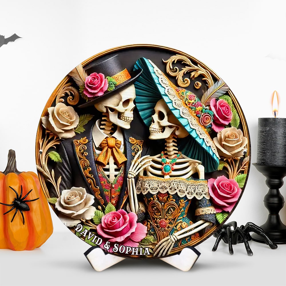 Personalized Gifts For Couple Wood Sign 01xqqn040924 Halloween Skull-Homacus