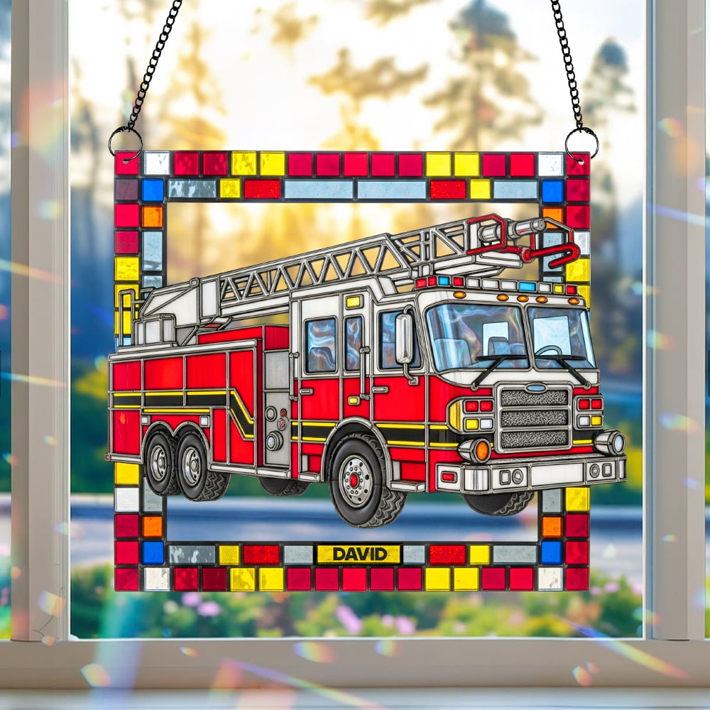 Firetruck Window Hanging Suncatcher Ornament Personalized Gifts For Firefighters 02ohtn060825-Homacus
