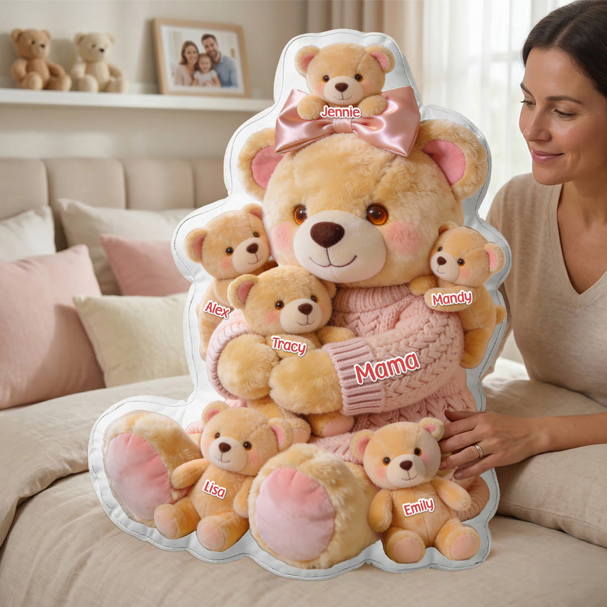 Mom Bear Custom Shape Pillow - Personalized Gifts For Mother 03pgmg160326-Homacus