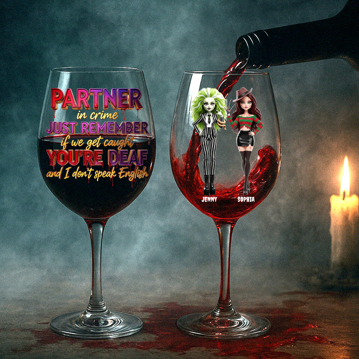 Spooky Dolls Personalized Halloween Gifts For Drinking Lovers Besties Wine Glass 05natn250825-Homacus