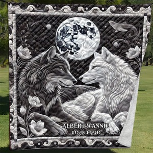 Personalized Gifts For Couple Quilt Bed Set, Romantic Wolf Couple 04QHLU251224-Homacus