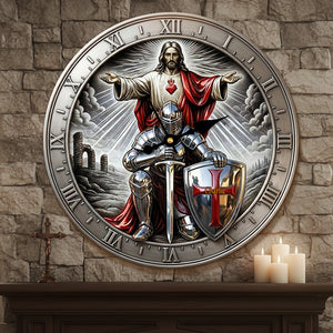 Kneel Templar Knight Jesus Wall Clock, Personalized Gifts For Christians 02qhta190126-Homacus