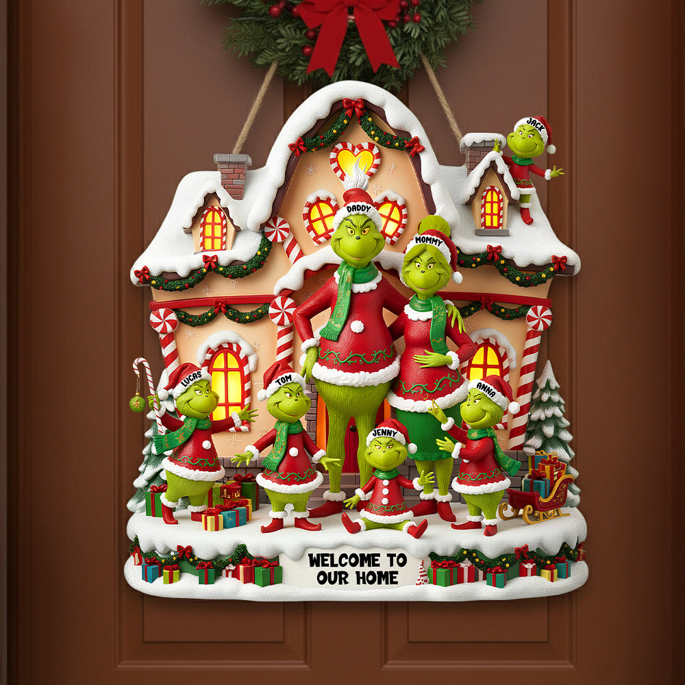 Funny Green Monster Welcome Wood Sign - Personalized Christmas Gifts For Family 01pgtn291025-Homacus