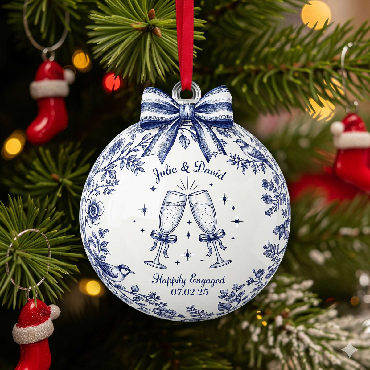 Happily Engaged Couple Ornament - Personalized Christmas Gifts For Couples 01PGLU060925-Homacus