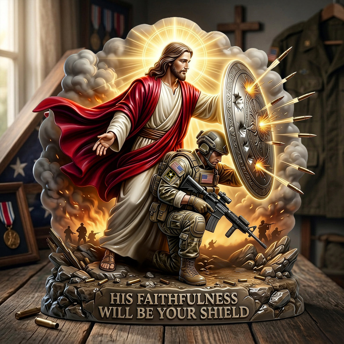 Christian Soldier Shield Acrylic Plaque - Personalized Gifts For Veteran 05NALU300326-Homacus