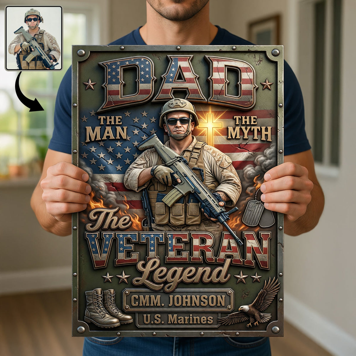 Patriotic Veteran Dad Metal Sign - Personalized Custom Photo Gifts For Dads 03HUQN200526-Homacus