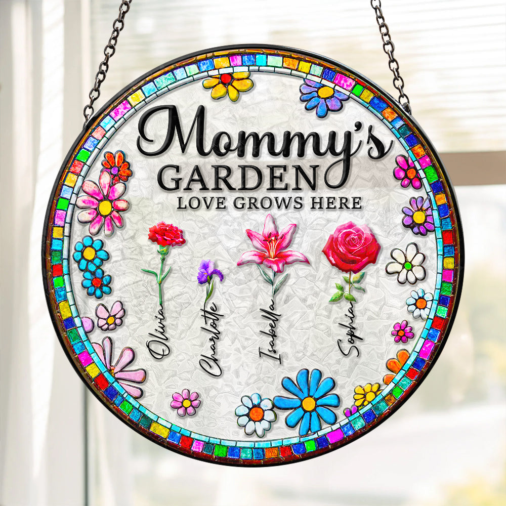 Personalized Gifts For Mom Stained Glass Mommy's Garden Love Grows Here 02ACDT220325-Homacus