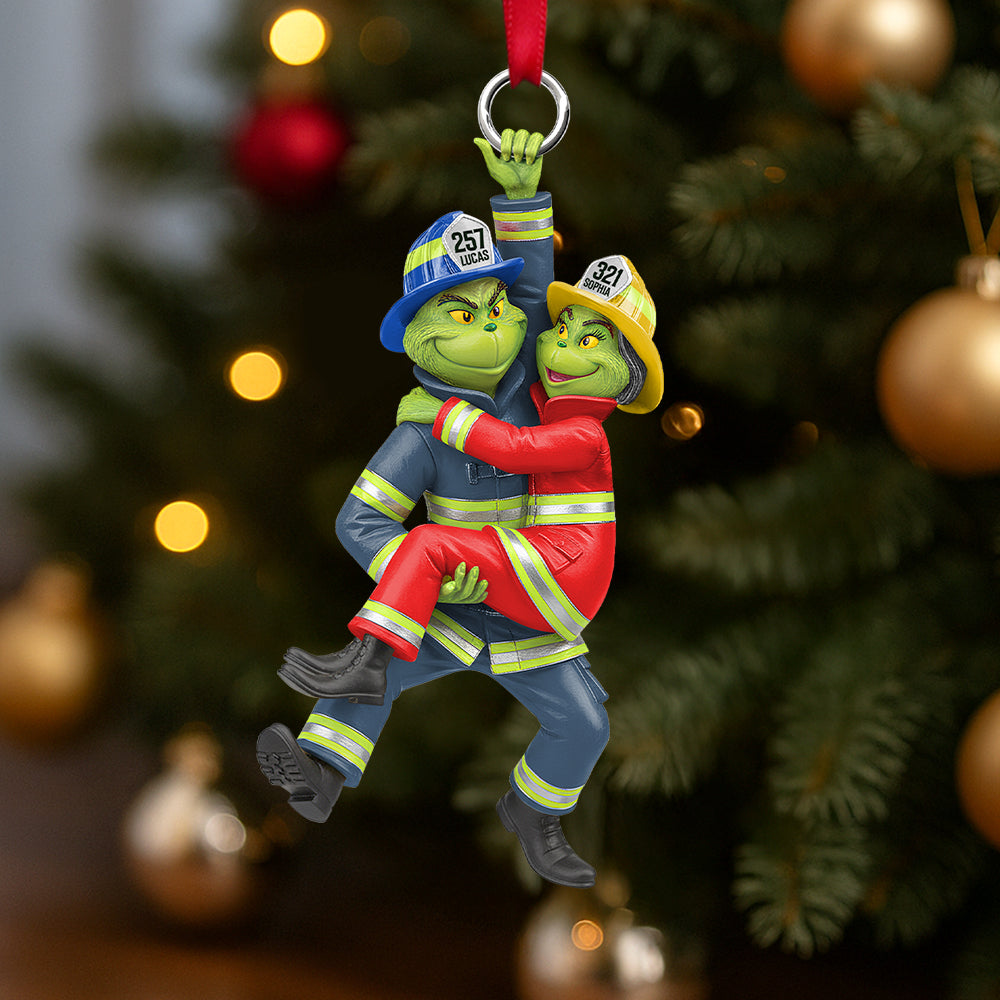 Playful Firefighter Couple Hanging Ornament, Personalized Gift For Firefighter Couple 03qhtn031025-Homacus