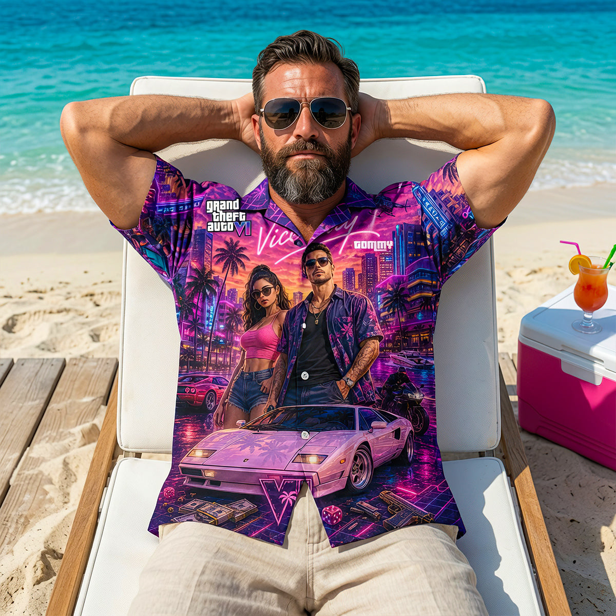 Neon Beach City Hawaiian Shirt - Personalized Gifts 02nadt010726-Homacus