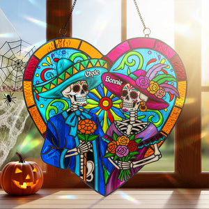 Colorful Skull Couple Suncatcher - Personalized Gifts For Couple 03pata090825-Homacus