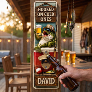 Hooked On Cold Ones Wall Hanging Bottle Opener - Personalized Gift For Fishing Lovers 01haqn220726