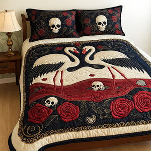 Gothic Flamingo Love Quilt Bed Set - Gifts For Couple 05tgqn210725-Homacus