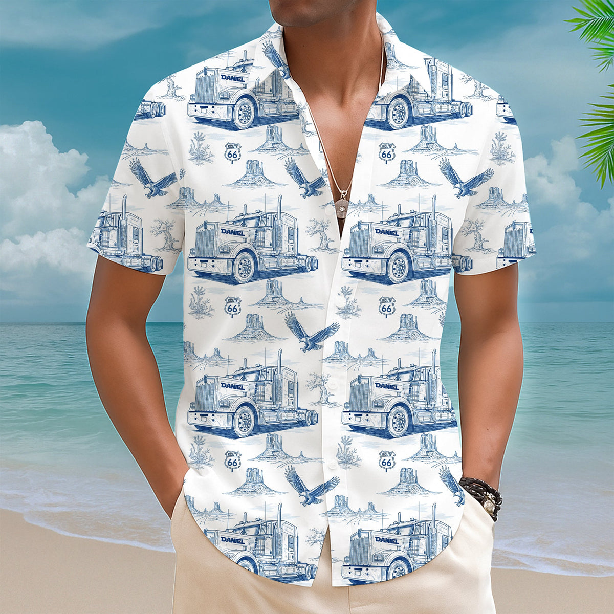 Vintage Blue Toile Pattern Hawaiian Shirt - Personalized Gifts For Trucker 03QHLU110625-Homacus