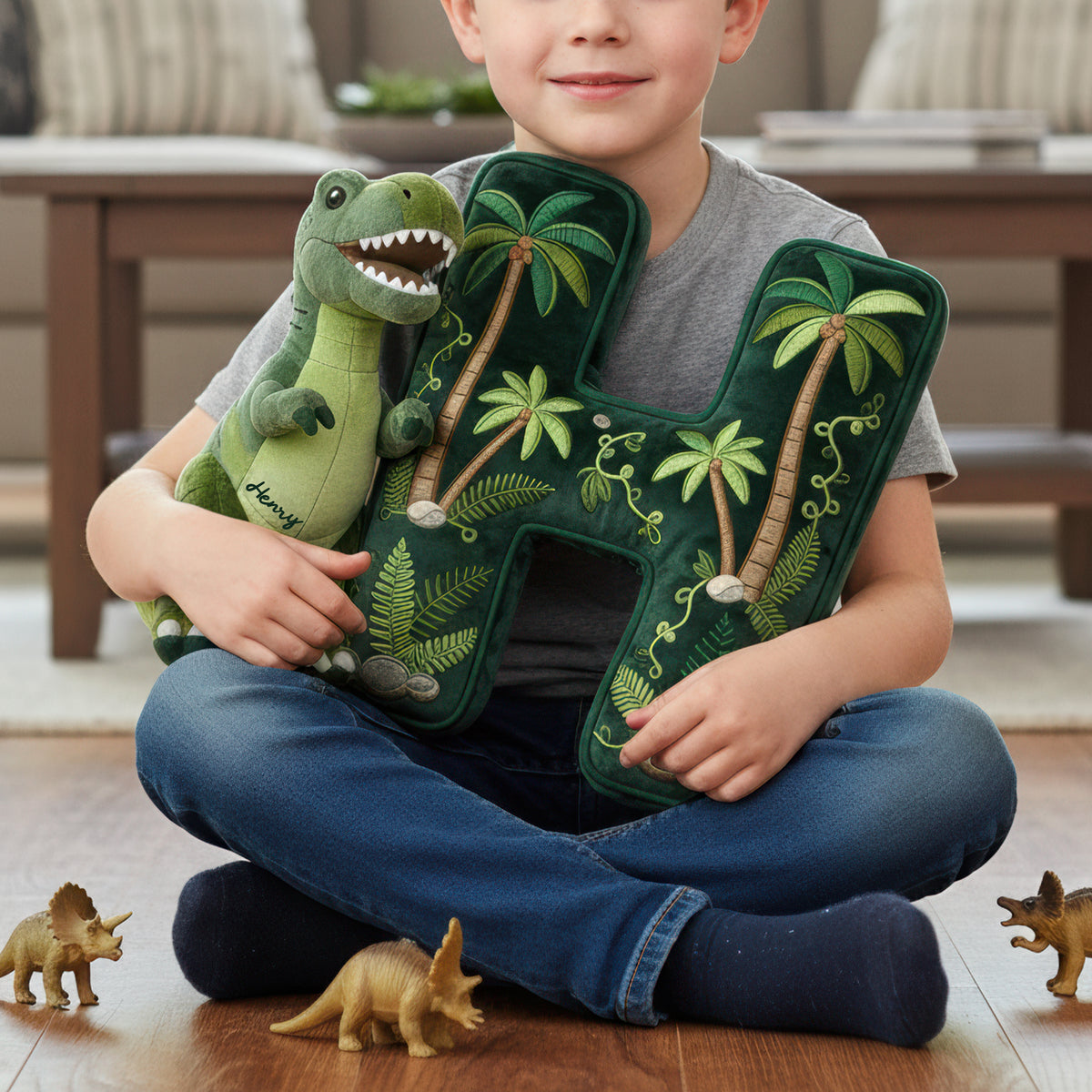 Alphabet Initial T-Rex Custom Shape Pillow - Personalized Gifts For Kids 01pgqn101225-Homacus