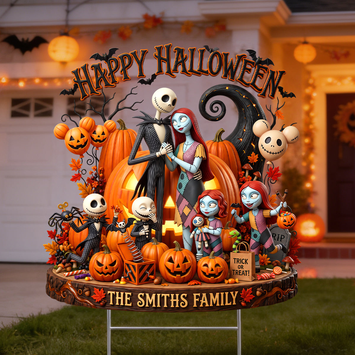 Spooky Family Happy Halloween Yard Sign - Personalized Halloween Gifts For Family 012padh050826-Homacus