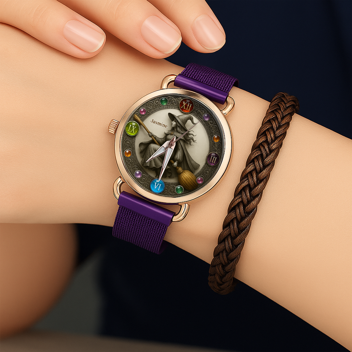 Mystical Witch On Broom Mesh Straps Watch - Personalized Gifts For Witch Lovers 04PGLU190725-Homacus