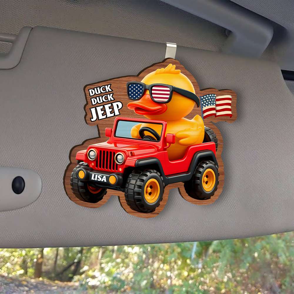 Personalized Gifts For Off-Road Lovers Car Visor Clip Yellow Duck Driving A Car 024humh180724-Homacus