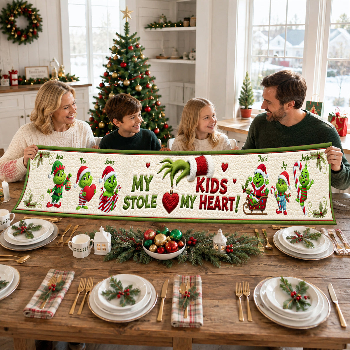 Little Green Mischief Table Runner - Personalized Christmas Gifts For Grandma 02nalu190826-Homacus