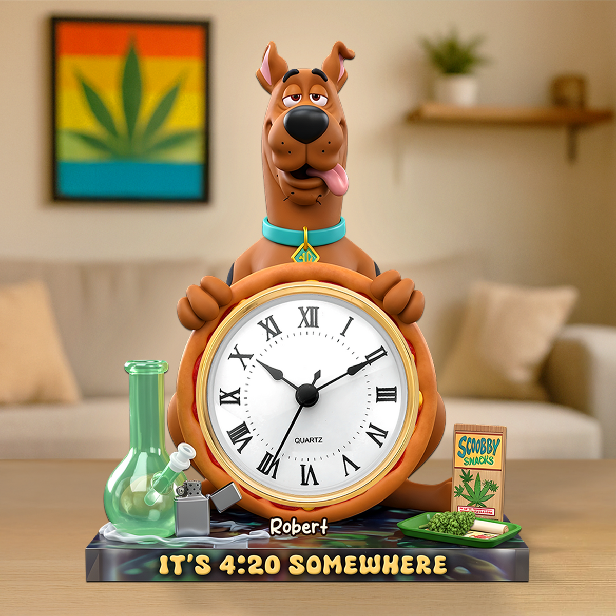 A Playful Pup Desk Clock Plaque - Personalized Gift For Weed Lovers 04TOPU180625-Homacus