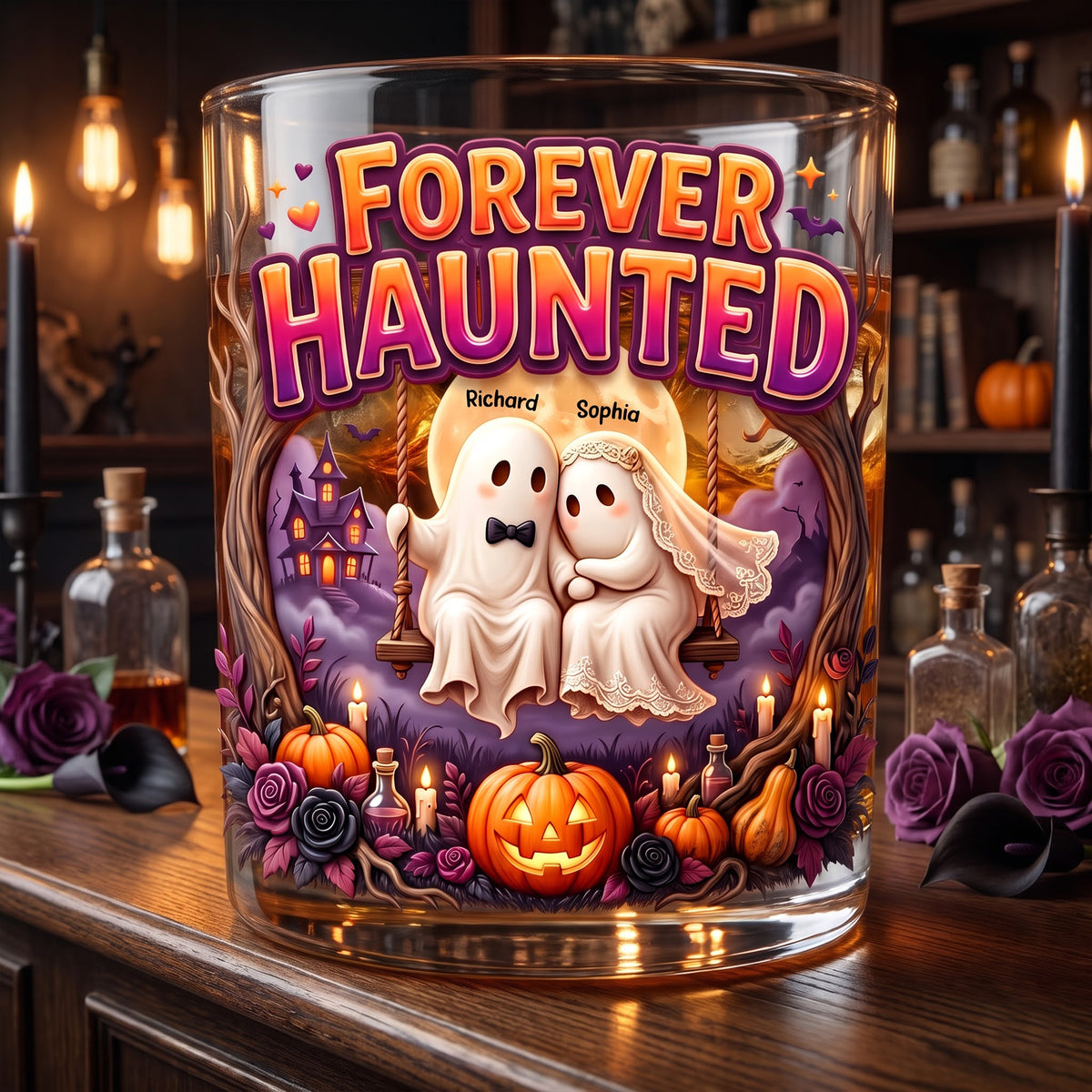 Forever Couple Halloween Round Glass - Personalized Gifts For Couple 07TOQN010826-Homacus