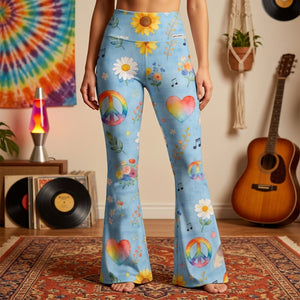 Hippie Peace Flare Leggings - Gifts For Hippie Lovers 05PGLU200326-Homacus