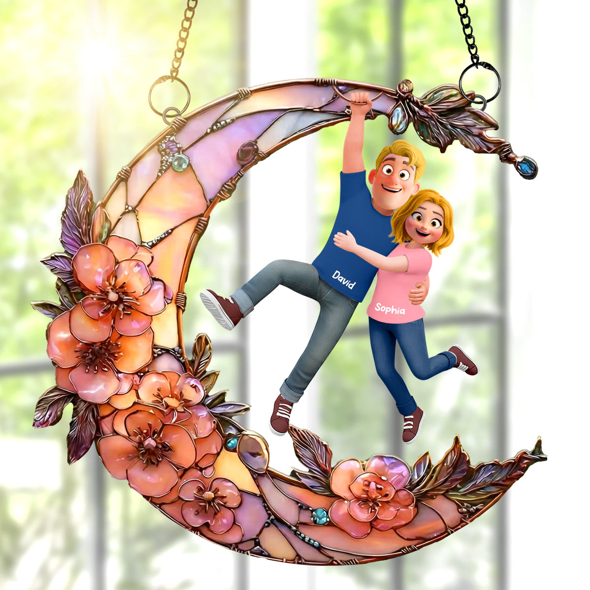 Fun Hanging Couple Moon Suncatcher Ornament - Personalized Gifts For Couple 03qhqn011225-Homacus