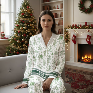 Christmas Toile de Jouy Button Up Pajamas - Personalized Gift For Her 02PGLU300925-Homacus