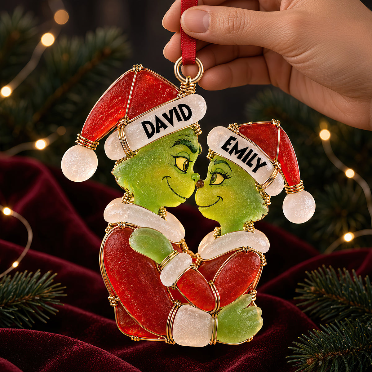 Christmas Couple Sea Glass Effect Ornament, Personalized Gifts For Couple 06QHDT131026-Homacus