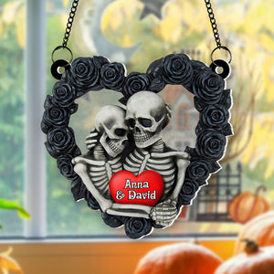 Personalized Gifts For Skeleton Couple Suncatcher Ornament, Skeleton Couple Hugging 02NATN090824-Homacus