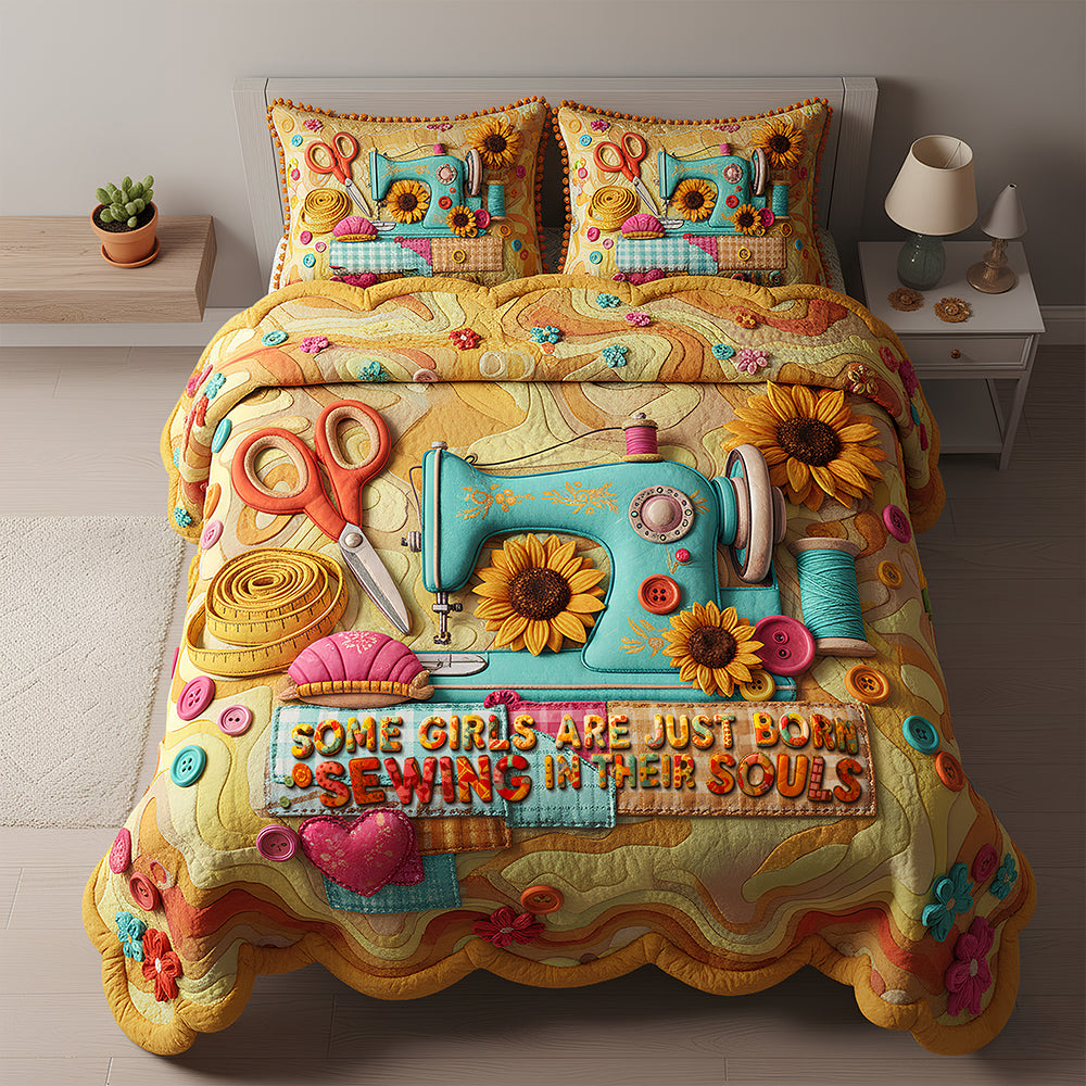 Sewing Girl Quilt Bedding Set Gifts For Sewing Lovers 03PADT261125-Homacus
