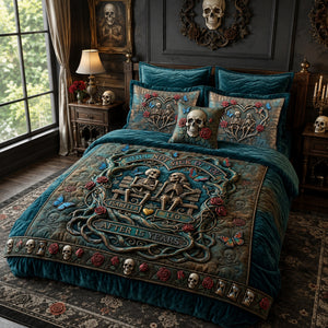 Fun Attached Skull Couple Quilt Bed Set, Personalized Gifts For Couple 02qhlu110826