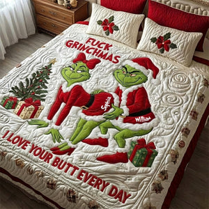 Cheeky Green Couple Quilt Bedding Set - Personalized Gift For Couples 02TGLU271125-Homacus
