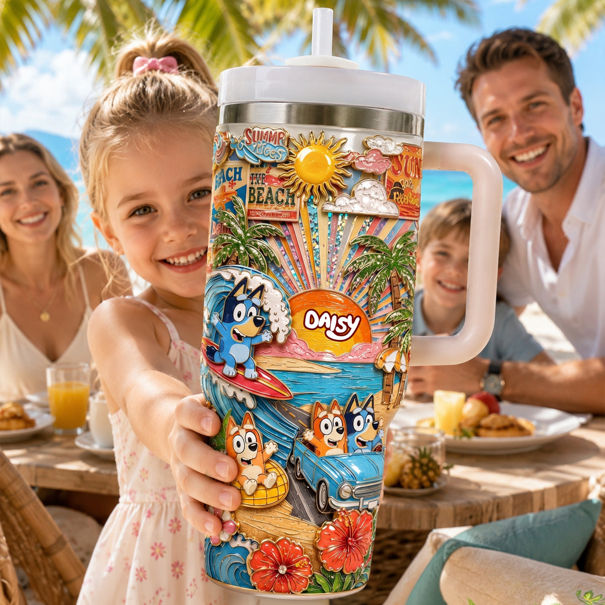 Summer Time 40oz Tumbler With Handle - Personalized Gifts 04PALU290626-Homacus