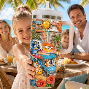 Summer Time 40oz Tumbler With Handle - Personalized Gifts 04PALU290626-Homacus
