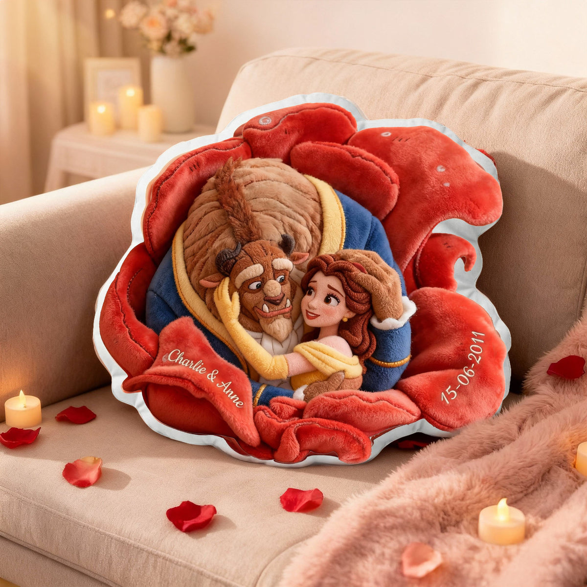 Blooming Love Shaped Pillow - Personalized Gifts For Couple 02QHLU221225-Homacus