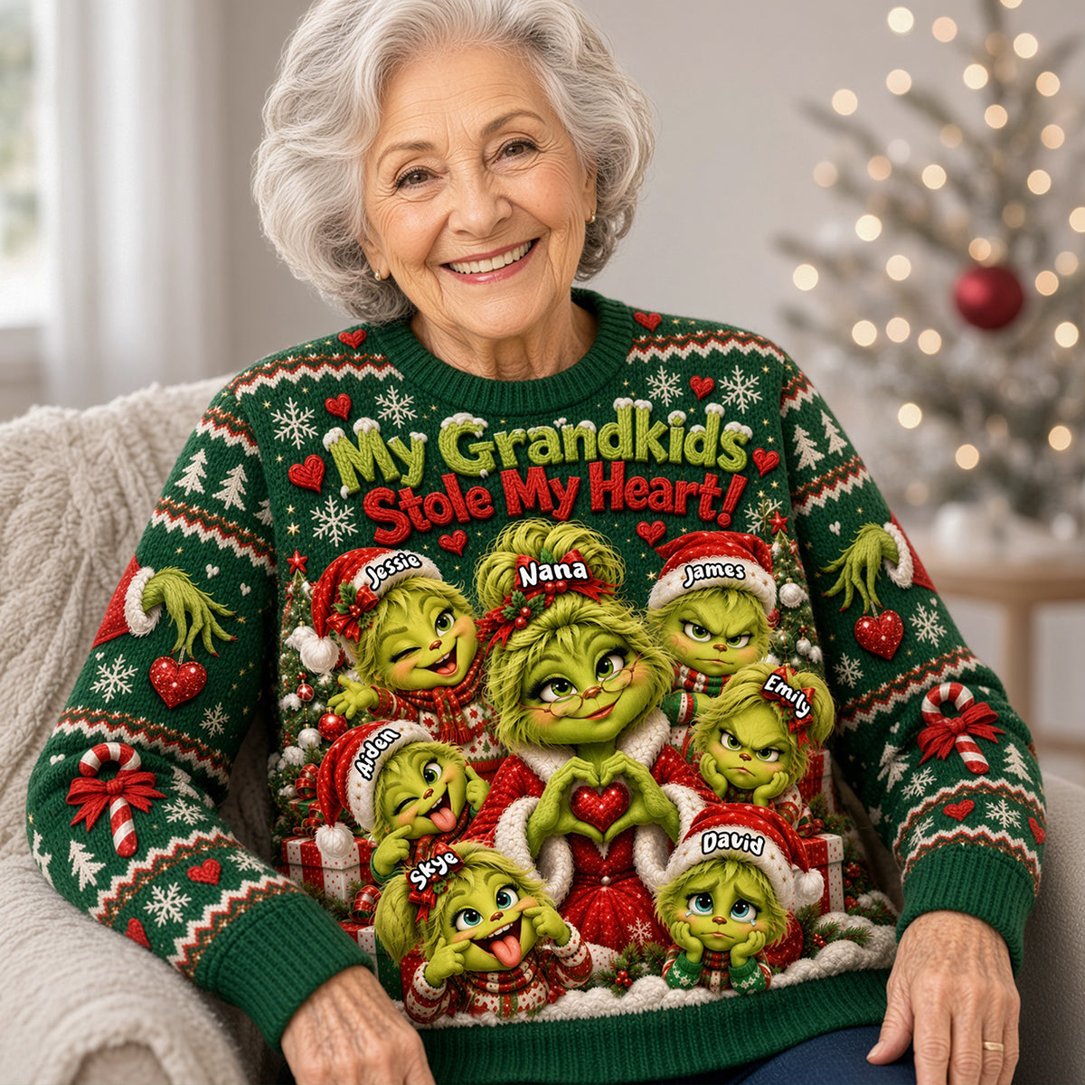 My Grandkids Stole My Heart Knitted Ugly Sweater - Personalized Gifts For Grandparents Christmas Ugly Sweater 03NATA131026-Homacus