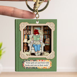 Book and Cat Girl Keychain - Personalized Gifts For Reading Girl 01qhtn030625-Homacus