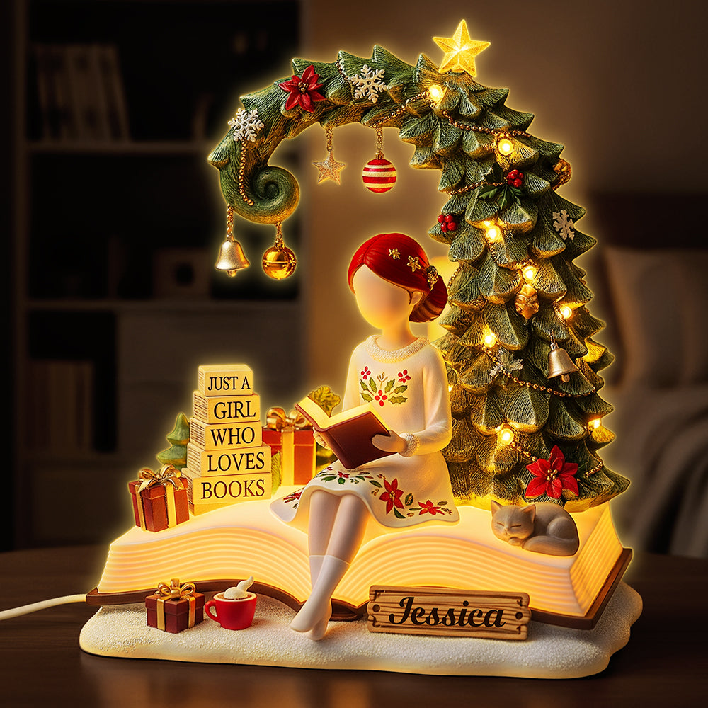 Book Girl Custom Shape Acrylic Christmas Light Box - Personalized Gifts For Book Lovers 01pgta041125-Homacus